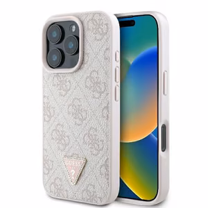 Guess Чехол для iPhone 16 Pro Max GUHCP16XP4TDPP (PU Leather 4G Triangle Strass) розовый