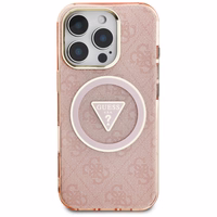 Guess IML Metal Glitter 4G Circle Triangle MagSafe Ümbris jaoks iPhone 16 Pro Max - Roosa