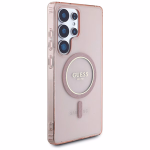 Guess Glitter Circle Classic Logo MagSafe Ümbris jaoks Samsung Galaxy S25 Ultra roosa