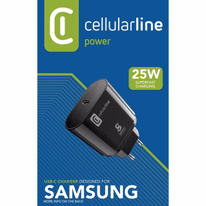 Cellularline USB-C võrgulaadija Samsungi seadmetele, 25 W, must
