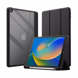 Чехол-книжка Crong PrimeFolio для iPad 10.2" (2019–2021), с подставкой и держателем Apple Pencil, чёрный и прозрачный