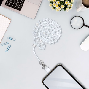 CRYSTAL DIAMOND Phone lanyard, Phone pendant / cord length 74cm (37cm in the loop) / on neck - valge