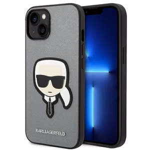 Karl Lagerfeld Saffiano Karl's Head Patch ümbris jaoks iPhone 14 - hõbedane