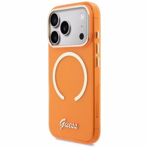 Guess IML Script Metal MagSafe Ümbris for iPhone 17 Pro - oranž