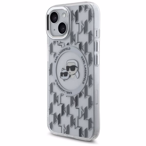 Karl Lagerfeld IML Monogram Karl & Choupette Head MagSafe iPhone 15 Ümbris - Clear