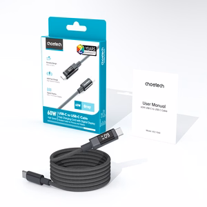 Choetech XCC-1068 PD 60W USB-C - USB-C kaabel ekraaniga 1.2 m - must