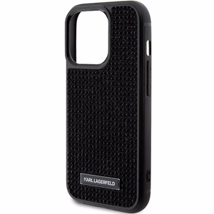 Karl Lagerfeld Rhinestone Logo Metal Plate ümbris jaoks iPhone 15 Pro - must