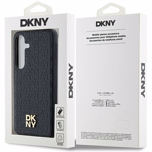 DKNY Leather Pattern Metal Logo MagSafe ümbris jaoks Samsung Galaxy S24+ - must