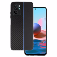 Tel Protect CARBON Ümbris jaoks Xiaomi Redmi Note 10/Note 10S/Poco M5S Must with sinine stripe