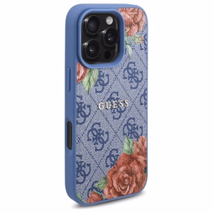 Guess 4G Flowers Print MagSafe ümbris jaoks iPhone 16 Pro Max - sinine
