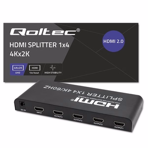 Qoltec 51799 aktiivne HDMI jagur 4 x HDMI 4K x 2K | 6Gb/s | 60Hz