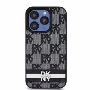 DKNY Leather Checkered Mono Pattern & Printed Stripes iPhone 15 Pro Ümbris - Must