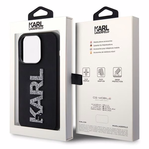 Karl Lagerfeld 3D Rubber Glitter Logo ümbris jaoks iPhone 15 Pro Max - must