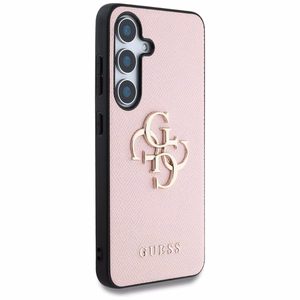 Guess Grained Big 4G Logo Small Classic Logo ümbris jaoks Samsung Galaxy S25 roosa