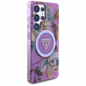 GUESS ümbris jaoks SAMSUNG S25 Ultra GUHMS25LHFLPEDU (Magnetic IML Metal Glitter Flowers Triangle) lilla