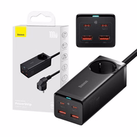 Baseus GaN3 Pro wall laadija / powerstrip 2xUSB + 2xUSB-C + AC, 100W (must)