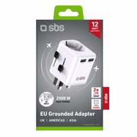 SBS universal travel adapter - EU 2xUSB-A - valge