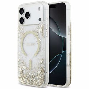 Guess Resin Bottom Glitter MagSafe ümbris mudelitele iPhone 18 Pro Max / 17 Pro Max, kuldne