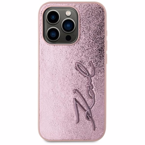 Karl Lagerfeld Wrinkled Metal Signature iPhone 15 Pro Max Ümbris - Roosa
