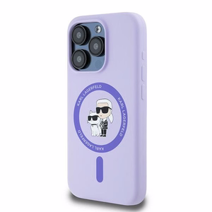 Karl Lagerfeld Silicone Karl&Choupette Heads Ring MagSafe Ümbris jaoks iPhone 15 Pro - Lilla