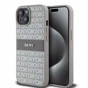 DKNY Leather Mono Stripe & Metal Logo ümbris jaoks iPhone 15 / 14 / 13 - beige