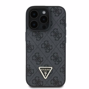 Кожаный чехол Guess 4G Triangle Strass MagSafe для iPhone 16 Pro Max - черный