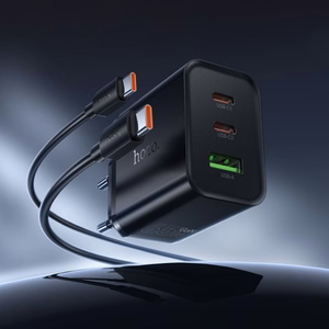 telefoni laadija Hoco 2x USB C + USB A QC3.0 PD 3A 65W + andmekaabel USB C to USB C N75 must