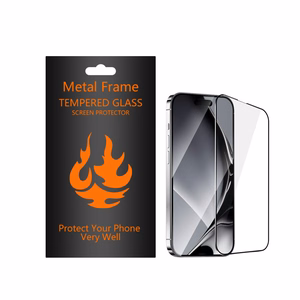 Karastatud klaas metallraamiga iPhone 16 Plus 6,7", must raam