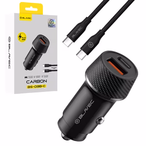 Blavec Car charger BS-03B-C Carbon - USB + Typ C -  QC 3.0 18W PD 30W z kablem Typ C na Typ C (CCBS03BC-UCB) czarna