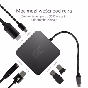 Green Cell AK61 sülearvuti dokk USB 3.2 Gen 1 Type-C hõbedane