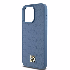 DKNY Leather Monogram Pattern Metal Logo MagSafe Ümbris jaoks iPhone 15 Pro Max - Sinine