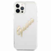 Guess GUHCP12MKTRSVGO iPhone 12/12 Pro 6.1" Läbipaistev kõvakaaneline Vintage Script Gold