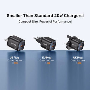 Unitek GaN võrgulaadija USB-A ja USB-C 20W must