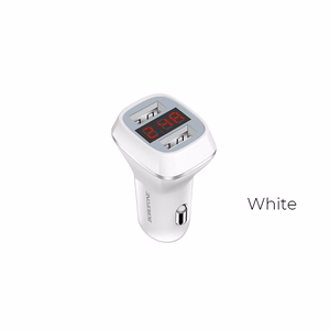Borofone BZ3 Joyroad autolaadija 2 USB-A pordiga, 12 W, digitaalse näidikuga, valge