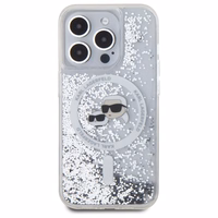 Karl Lagerfeld Liquid Glitter Karl & Choupette Head Magsafe Ümbris jaoks iPhone 15 Pro Max - Clear