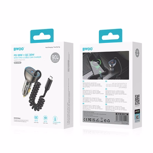 BWOO CC96C 30W PD car laadija 1x USB-C 1x USB port with USB-C kaabel hall