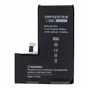 AmpSentrix Basic aku iPhone 15 PRO jaoks (suurendatud mahutavus 3480 mAh)