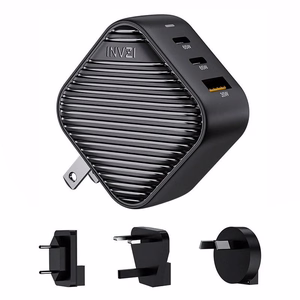 INVZI GanHub 2x USB-C + USB seinalaadija, 65W, EU/UK/AU/US (must)