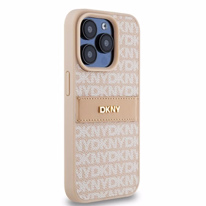 DKNY Leather Mono Stripe & Metal Logo ümbris jaoks iPhone 15 Pro - roosa