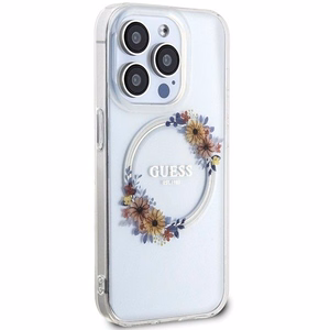 GUESS чехол для IPHONE 15 Pro Max совместимый с MagSafe GUHMP15XHFWFCT (Flowers Wreath) прозрачный