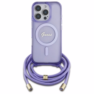 Guess Crossbody Cord Script MagSafe Ümbris jaoks iPhone 16 Pro - lilla