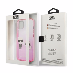 Чехол Karl Lagerfeld Gradient Ikonik Karl&Choupette для iPhone 13 mini - розовый