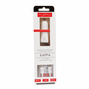 Autolaadija MX KAPPA 18W PD+QC, USB-A+C + C/C kaabel 20W PD, valge