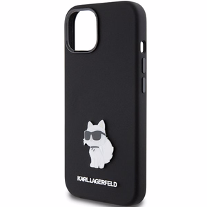 Karl Lagerfeld Silicone Choupette Metal Pin чехол для iPhone 15 Plus / 14 Plus - чёрный
