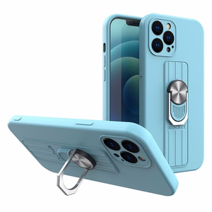 Ring Чехол силиконовый с кольцом-держателем и подставкой для iPhone 12 mini светло-синий