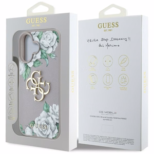 Guess Grained Roses Big 4G Logo iPhone 16 Ümbris - Lilla