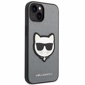 Karl Lagerfeld Saffiano Choupette Head Patch ümbris iPhone 14 Plus'ile - hõbedane