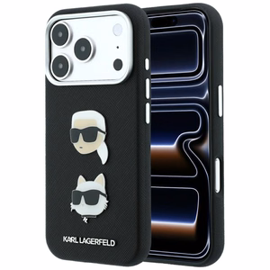 Karl Lagerfeld Saffiano Karl & Choupette Heads Pins & Logo ümbris seadmele iPhone 18 Pro / 17 Pro – must