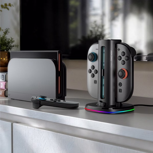 AmazingThing Thunder Pro PlayDock laadija Nintendo Switch 2 kontrolleritele - must
