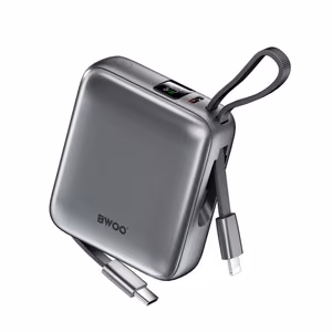 BWOO power bank P74 22.5W 10000 mAh with 2 built-in cables 1 x USB-C  1 x Lightning black